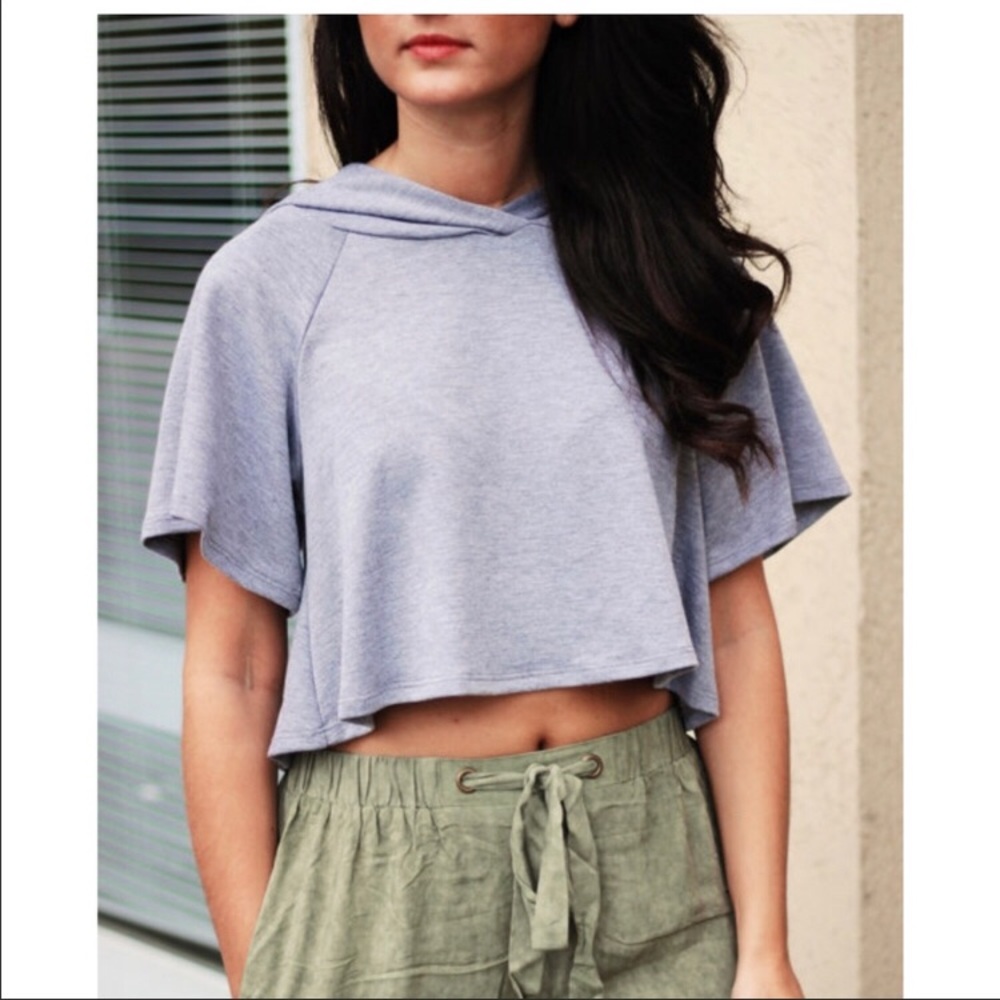 Gray crop top with hood